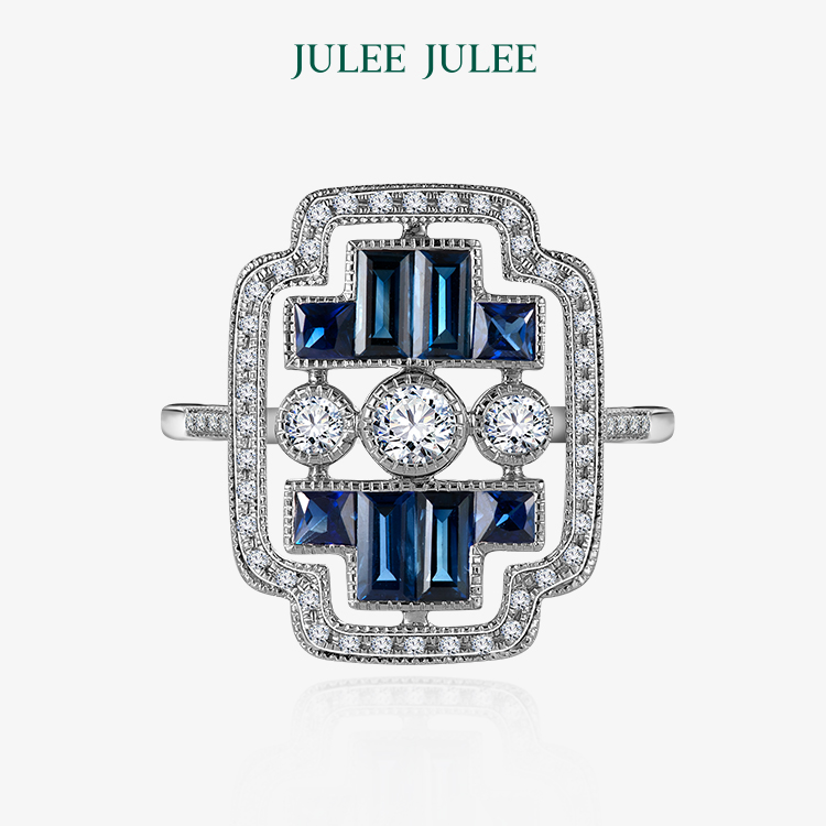 【城堡】JULEE JULEE茱俪珠宝  18K白金蓝宝石白蓝宝钻石戒指
