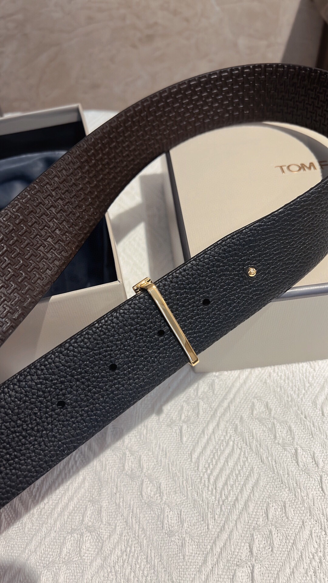 春季特惠90350 tomford汤姆福特 男士t字搭扣双面腰带