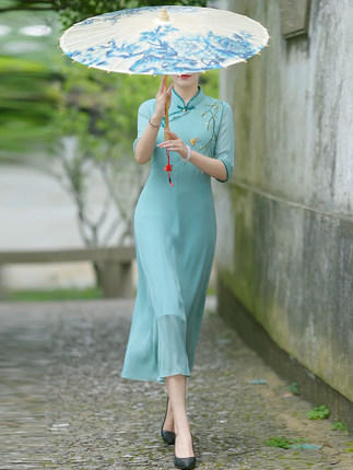 XLS-2021177 改良旗袍女2022年新款年轻款夏季复古民国气质优雅长款连衣裙 商品图1