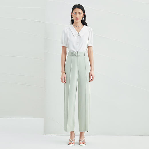 EITIE爱特爱夏季新款气质通勤显瘦清新绿色高腰直筒休闲裤女A2205921 商品图1