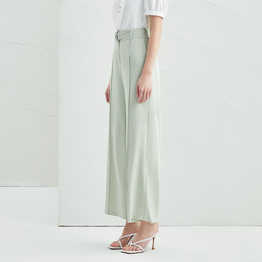 EITIE爱特爱夏季新款气质通勤显瘦清新绿色高腰直筒休闲裤女A2205921 商品图2