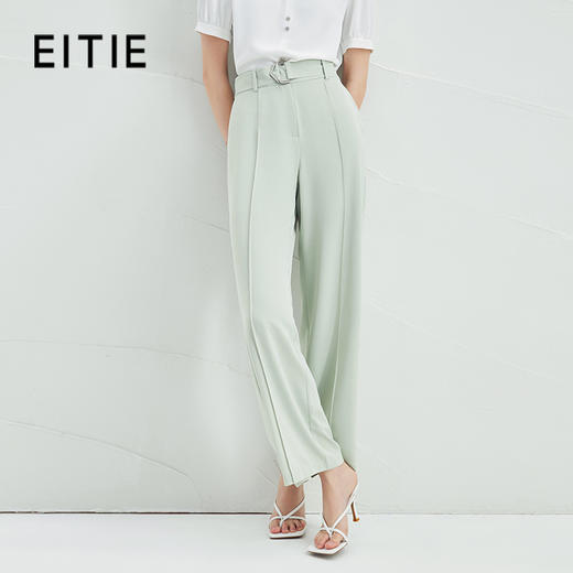 EITIE爱特爱夏季新款气质通勤显瘦清新绿色高腰直筒休闲裤女A2205921 商品图0