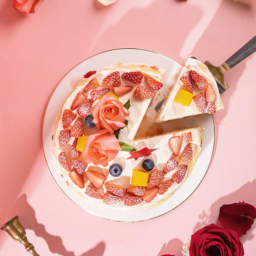 MOMOKO蜜桃家  法式千层 粉色玫瑰 草莓 戚风蛋糕胚夹层 聚会下午茶 生日蛋糕 商品图4