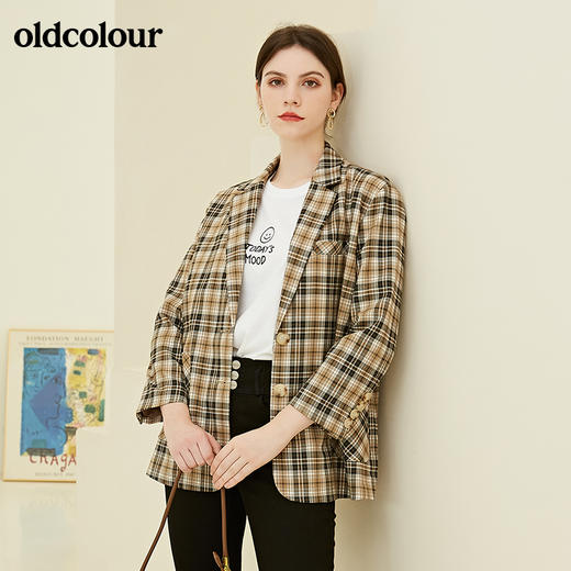 oldcolour秋季新款气质复古大格子宽松炸街小西装外套女BN31048024 商品图4