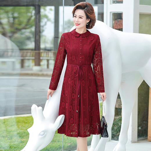 YCE A945-8103 蕾丝收腰显瘦裙中长款气质连衣裙【优】 商品图1