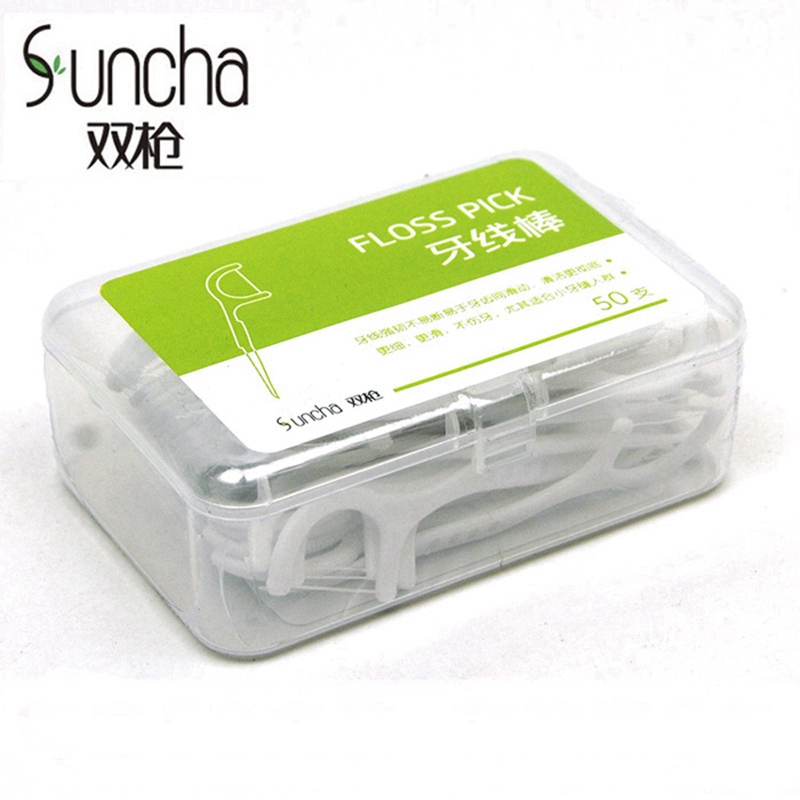 【自营】双枪牙线棒超细滑剔牙线弓形牙线棒扁线牙签清洁牙缝50支/盒*2盒  共100支