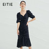 EITIE爱特爱夏季新款时尚V领气质鱼尾压褶复古波点修身连衣裙B2207930 商品缩略图0
