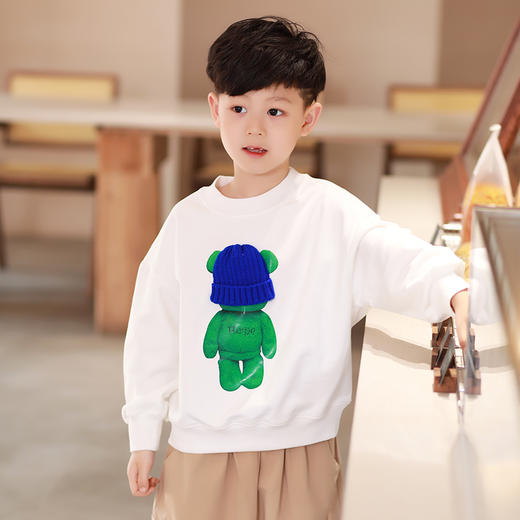 【早春特价清仓】龙之涵 儿童毛线蓝帽熊印花卫衣 全棉 春款中大童套头上衣 婴幼儿A类标准 商品图3