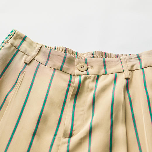 谜底2022春新款竖条纹休闲松紧腰束脚天丝直筒长裤女221MK0042 商品图3