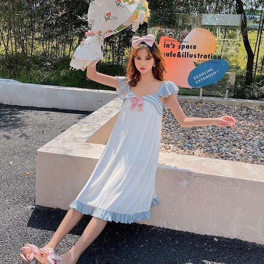 莫代尔带胸垫睡裙女夏季海军风吊带睡衣大码性感美背可外穿家居服 商品图4