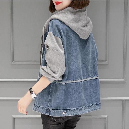 TZW-牛仔外套女宽松短款连帽卫衣拼接假两件洋气上衣潮 商品图4