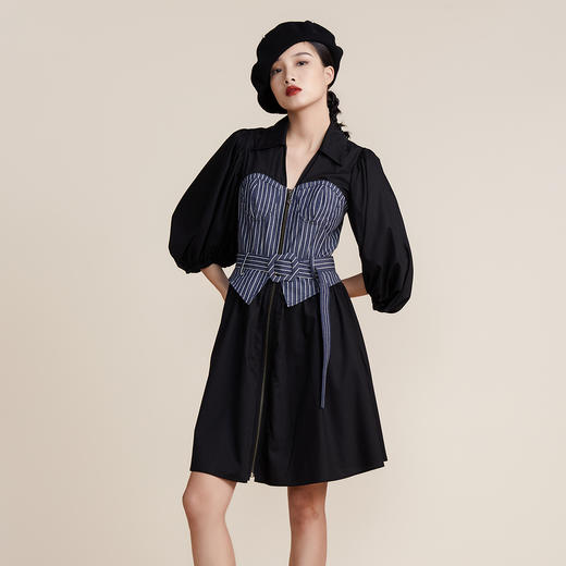 谜底2022春新款复古时尚摩登收腰系带胸衣式连衣裙女221ML0120 商品图1