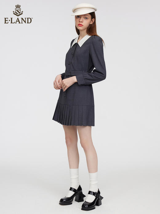 ELAND衣恋2022年春季新款小众气质灰色腰带西装连衣裙百褶裙女EEOWC12H2B 商品图1