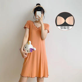 莫代尔睡裙女短袖夏天薄款弹力甜美少女200斤大码5XL家居服带胸垫