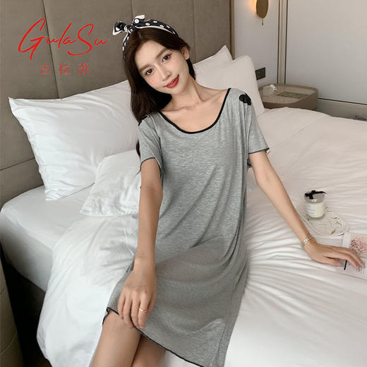 古拉苏5XL大码莫代尔睡裙性感露背裙夏季短袖宽松胖mm孕妇家居服 商品图6