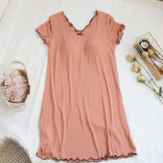 莫代尔睡裙女短袖夏天薄款弹力甜美少女200斤大码5XL家居服带胸垫 商品图8