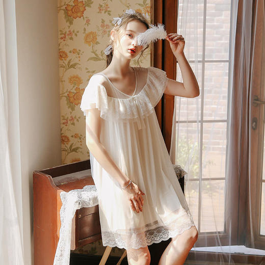 很仙的睡裙女夏纯棉性感网纱莫代尔短袖薄款甜美公主风睡衣家居服 商品图5