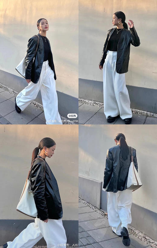 HIDEMI 黑色褶皱做旧感环保皮V领西装 商品图1