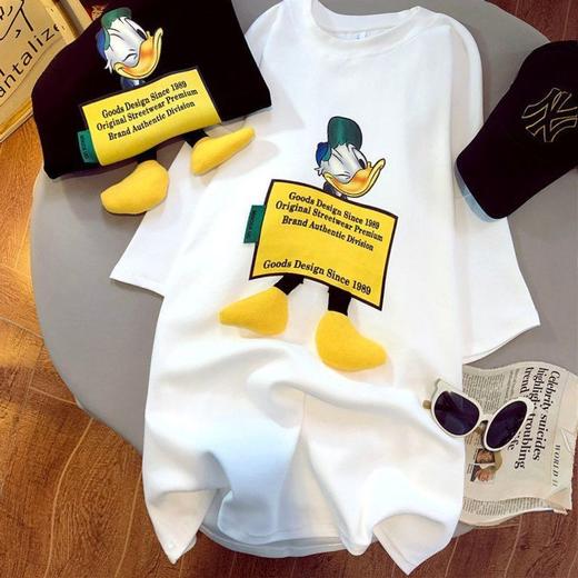 棉中长款短袖t恤女2022夏装新款卡通印花立体 商品图0