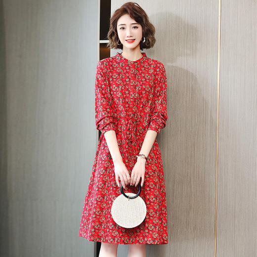 春季新款全棉单排扣碎花中长款文艺风中长裙 HR-WL23289 商品图0