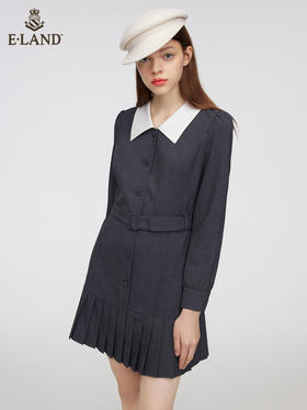 ELAND衣恋2022年春季新款小众气质灰色腰带西装连衣裙百褶裙女EEOWC12H2B