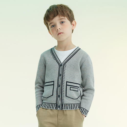 mettekids儿童针织衫2022春季新款男童大童撞色毛衣儿童棉打底衫 商品图2