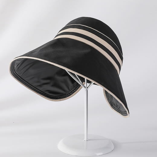 韩国科技黑胶大沿帽可折叠空顶帽横条太阳帽  JC1643 商品图3
