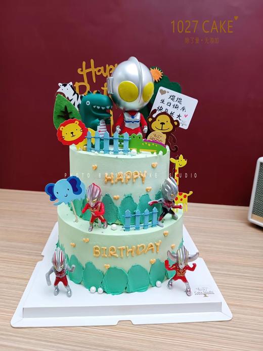 1027CAKE | 奥特曼打小怪兽 双层蛋糕 绿色系 商品图2