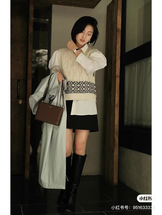 HIDEMI 美利奴羊毛花针拼色设计感马夹背心 商品图1