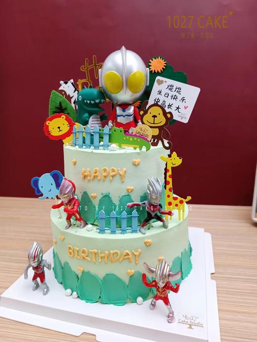 1027CAKE | 奥特曼打小怪兽 双层蛋糕 绿色系 商品图1