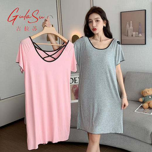 古拉苏5XL大码莫代尔睡裙性感露背裙夏季短袖宽松胖mm孕妇家居服 商品图9