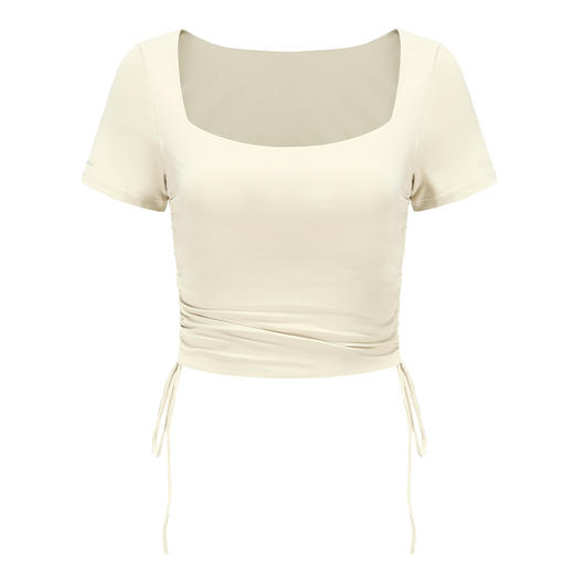 【裸感】方领侧抽绳带胸垫短袖 商品图6