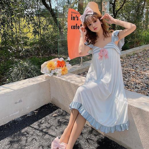 莫代尔带胸垫睡裙女夏季海军风吊带睡衣大码性感美背可外穿家居服 商品图3
