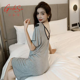 古拉苏5XL大码莫代尔睡裙性感露背裙夏季短袖宽松胖mm孕妇家居服