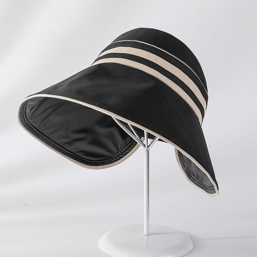 韩国科技黑胶大沿帽可折叠空顶帽横条太阳帽  JC1643 商品图2