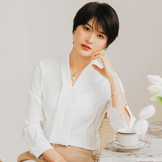 气质白色长袖衬衫女春季时尚百搭西装职业装正装衬衣工作服 商品图1