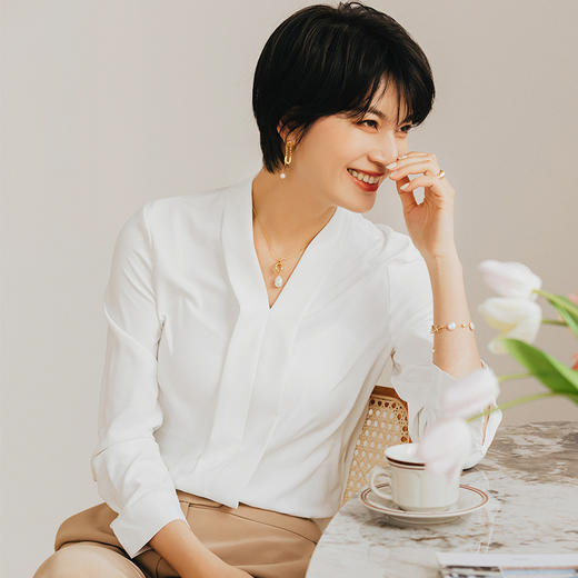 气质白色长袖衬衫女春季时尚百搭西装职业装正装衬衣工作服 商品图2