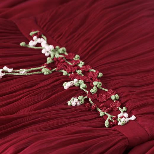 【林栖设计小店】（现货）生活在左手工钩花V领真丝连衣裙子桑蚕丝长裙1911085 商品图3