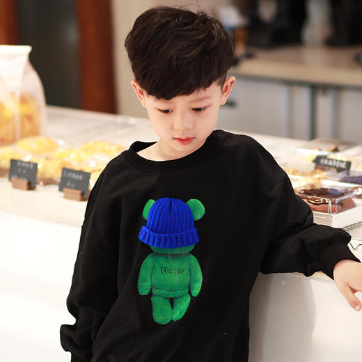 【早春特价清仓】龙之涵 儿童毛线蓝帽熊印花卫衣 全棉 春款中大童套头上衣 婴幼儿A类标准 商品图6