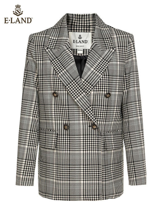 ELAND衣恋2022年春季新款复古简约气质经典格纹学院风西装外套女EEJKC12H2M 商品图4