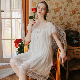 很仙的睡裙女夏纯棉性感网纱莫代尔短袖薄款甜美公主风睡衣家居服