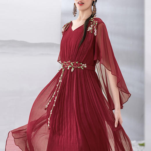 【林栖设计小店】（现货）生活在左手工钩花V领真丝连衣裙子桑蚕丝长裙1911085 商品图1