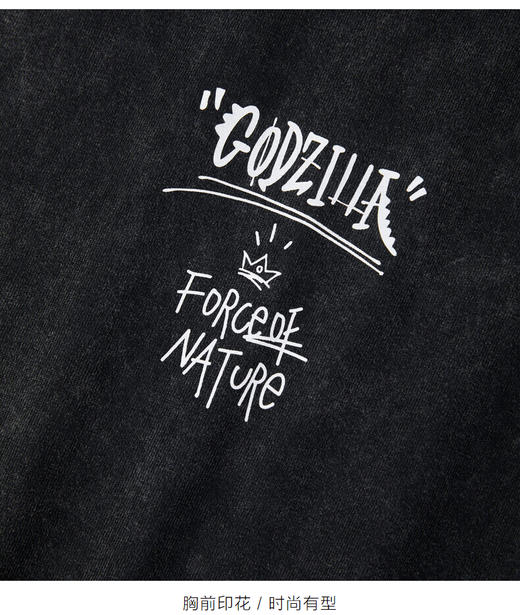 太平鸟男装 哥斯拉联名做旧水洗短袖T恤男B2DAB2558 商品图2