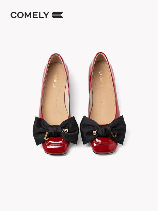 康莉单鞋女2022年春季新款甜美蝴蝶结方头漆皮浅口工作鞋KYQ21033 商品图3
