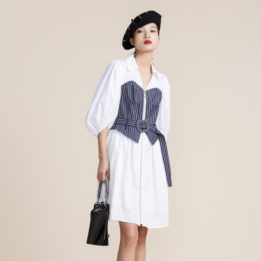 谜底2022春新款复古时尚摩登收腰系带胸衣式连衣裙女221ML0120 商品图0