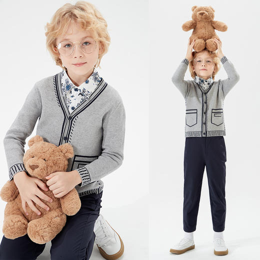 mettekids儿童针织衫2022春季新款男童大童撞色毛衣儿童棉打底衫 商品图3