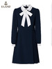 ELAND衣恋2022年春季新款简约优雅小香风藏青色蝴蝶结连衣裙女EEOWC11H1B 商品缩略图4