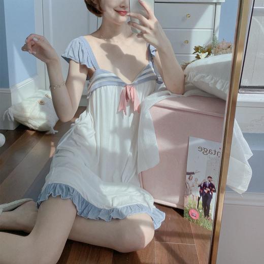 莫代尔带胸垫睡裙女夏季海军风吊带睡衣大码性感美背可外穿家居服 商品图0