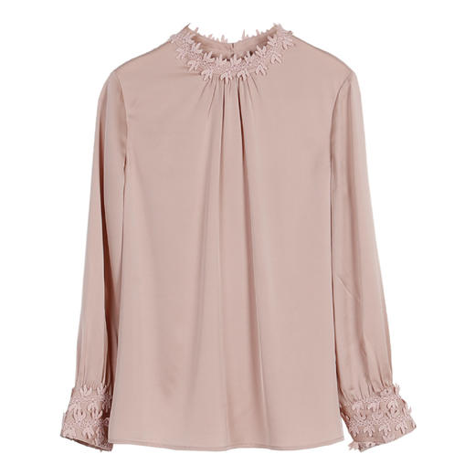 METTE22年春夏女桑蚕丝衬衫长袖立领长袖真丝上衣时尚花瓣边衬衣 商品图5