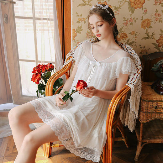 很仙的睡裙女夏纯棉性感网纱莫代尔短袖薄款甜美公主风睡衣家居服 商品图1